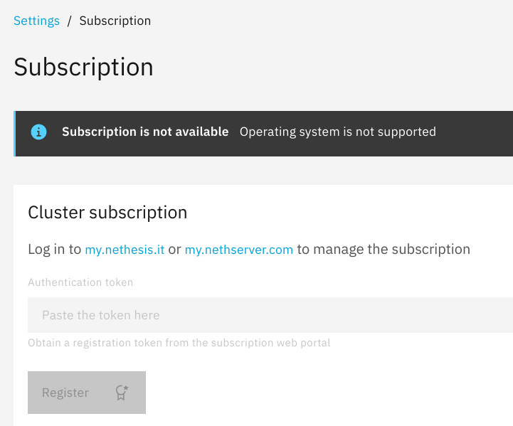 Error message: Subscription is not available. Operating system not supported.